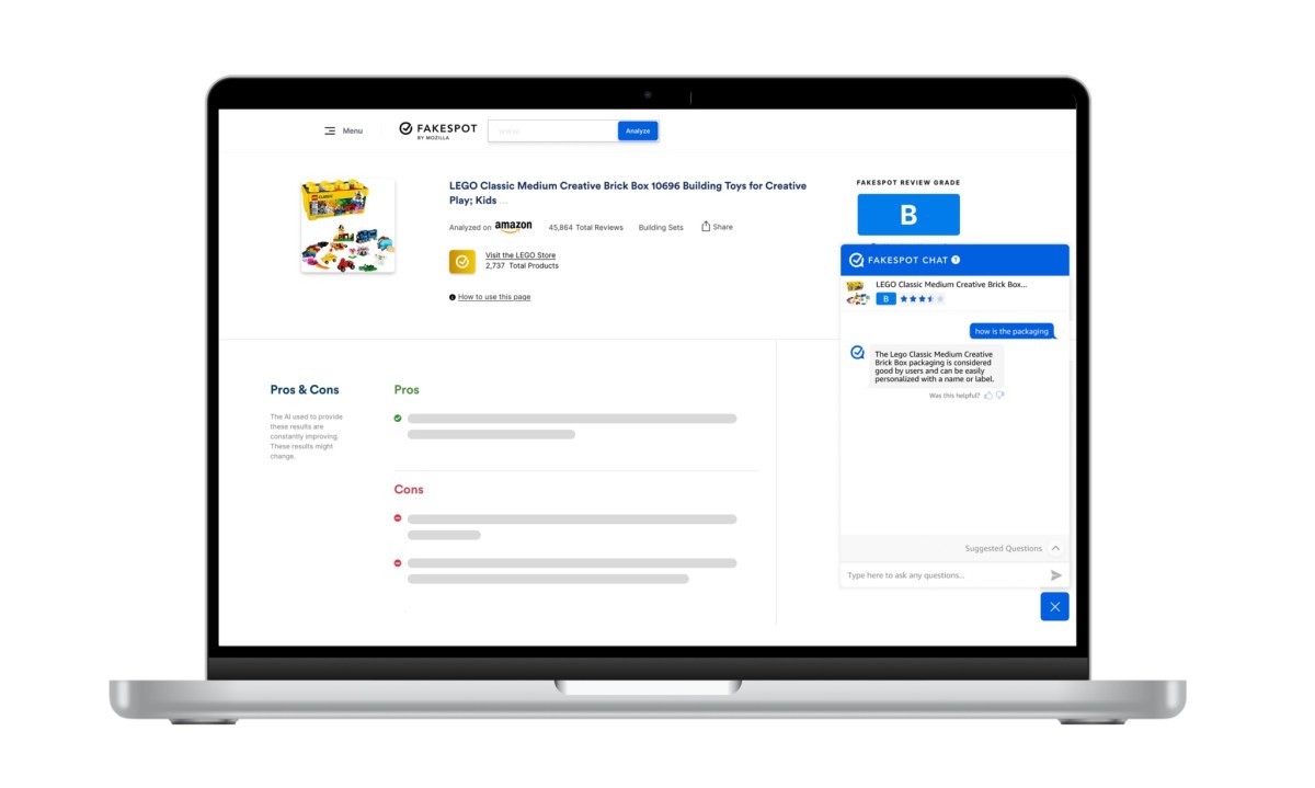 Fakespot Chat, Mozilla's first LLM, lets online shoppers research products via an AI chatbot