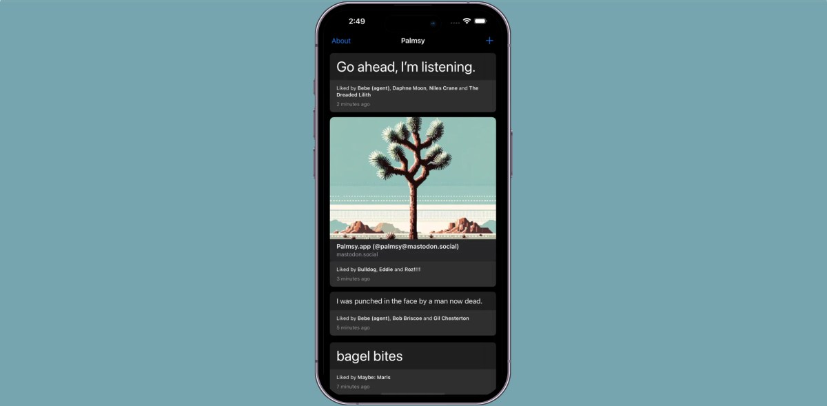 Meet Palmsy, the fake social network where your posts stay on your device forever