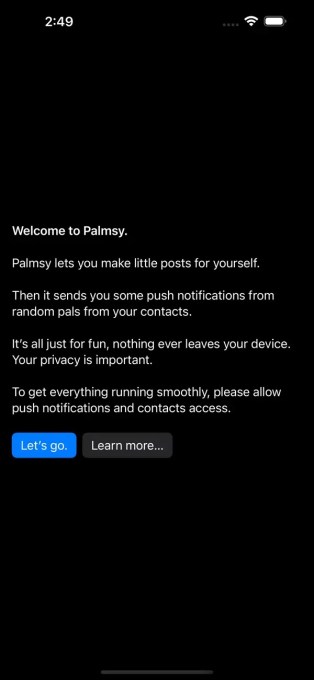 Palmsy welcome screen