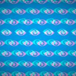 a collection of patterned illustrated eyes in blue and pink on a darker blue background