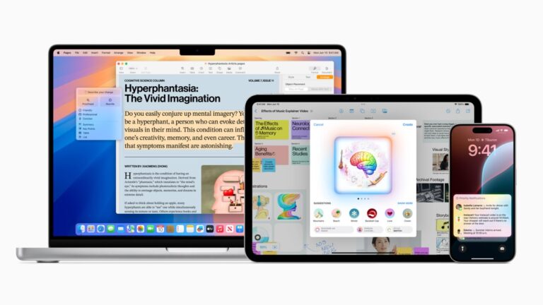 Apple Intelligence shown on multiple devices