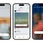 Kinnect app on 3 smartphone screens