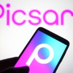 The Picsart logo on a phone